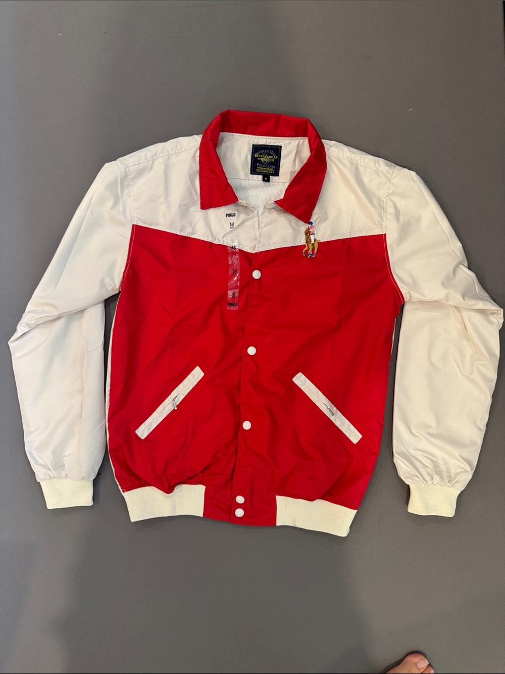 Polo by Ralph Lauren Red and White Colorblock Bomber Jacket